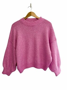 Pink Rose Fuzzy Knit Sweater XS Oversized Cozy Soft Pink Pullover